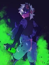 1boy ass balls_in_panties bandage bandana_over_mouth deadbeat green_hair hyena looking_at_viewer looking_back male male_only mohawk mothux panties panty_pull patreon_username punk purple_fur spray_can spray_paint tail torn_clothes torn_gloves torn_legwear