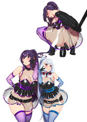 2girls absurdres alternate_costume alternate_hairstyle anal anal_object_insertion bangs black_footwear black_gloves blue_gloves blue_legwear blunt_bangs bondage bound bound_arms breasts double_penetration dress elbow_gloves gloves hair_ribbon hie_(hiememiko) hiememiko high_heels high_ponytail highres kantai_collection large_breasts latex_dress long_hair monoglove multicolored multicolored_clothes multicolored_gloves multiple_girls murakumo_(kantai_collection) object_insertion orange_eyes original ponytail purple_eyes purple_gloves purple_hair purple_legwear ribbon see-through see-through_dress short_dress short_eyebrows sidelocks sleeveless sleeveless_dress squatting standing thighs tress_ribbon vaginal_object_insertion vaginal_penetration