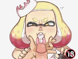 1boy cum cum_in_mouth cum_swallow edit face_squish female hands_on_face nintendo nuranura-san off_the_hook_(splatoon) pearl_(splatoon) penis splatoon splatoon_2 tagme