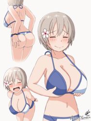 animated animated aster-effect big_breasts bikini blush bouncing_breasts cute_fang flower flower_in_hair heart uzaki-chan_wa_asobitai! uzaki_hana