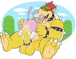anal anal_sex anthro ass balls big_balls big_butt big_penis bodily_fluids bottomless bowser claws clothed clothing cock_ring collar cum cum_inside domestic_cat duo erection eroborus eroboss felid feline felis fur genital_fluids genitals horn koopa male male/male male_only male_penetrated male_penetrating male_penetrating_male mammal mario_(series) mask nintendo partially_clothed penetration penis pink_body pink_fur roz saliva scalie sex shirt size_difference smile super_mario_bros. sweat tank_top tongue tongue_out topwear video_games