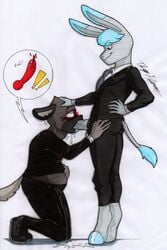 absurd_res aggressive_retsuko animal_genitalia animal_penis anthro asinus background bodily_fluids clothing cum donkey drooling duo equid equine equine_penis erection fur gay genital_fluids genitals haida hi_res hooves hyaenid inflation male male/male male_only mammal neck_bulge oral penetration penis rotten_owl saliva sanrio sex simple_background smooth_fur speech_bubble suit tadano_(aggretsuko) traditional_media_(artwork) white yaoi