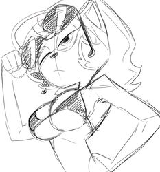 anthro aunt_maire big_breasts bikini bikini_top breasts clothing drpizzaboi1 edit eyewear felid feline female kitty_katswell mammal monochrome nickelodeon rough_sketch sketch slim sunglasses swimwear t.u.f.f._puppy topwear under_boob