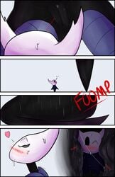 black_skirt comic demonkitty giantess hollow_knight hornet_(hollow_knight) insertion inside inside_view macro micro protagonist_(hollow_knight) pussy siblings unbirthing vore