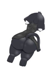 2020 anthro ass big_butt black_body black_fur clothed clothing digital_media_(artwork) felid feline felis female fur hair hi_res high-angle_view katie lineless mammal partially_clothed simple_background solo wide_hips