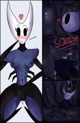 black_pussy black_skin cervix comic demonkitty giantess hollow_knight hornet_(hollow_knight) insertion inside inside_view macro micro protagonist_(hollow_knight) siblings size_difference unbirthing vore