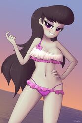 1girls beach bedroom_eyes bikini blush bra breasts busty equestria_girls female grey_skin hasbro my_little_pony navel octavia_melody panties smiling smug sunset swimsuit zelc-face