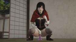 3d breasts brown_hair closed_eyes dildo female room ruby_rose rwby sex_toy shoes short_hair small_breasts solo thighhighs