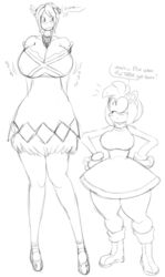 2girls amy_rose bimbo breast_envy breasts denizen1414 elisamy furry gigantic_breasts height_difference huge_breasts human hyper_breasts large_breasts monochrome princess_elise size_difference sketch sonic_(series) sonic_2006 sonic_the_hedgehog_(series) source_request