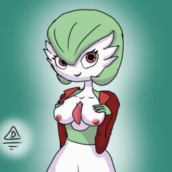 1girls artist_signature breasts delelta gardevoir green naked pokemon pokemon_(species) self_upload