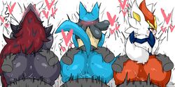 3boys 3girls all_fours alternate_ass_size anthro ass ass_grab big_ass blush bodily_fluids caked_up canid canine canis cinderace doggy_style domestic_dog enigi09 female female_cinderace female_lucario feral first_person_view fox from_behind_position group hair hand_on_ass heart hi_res human human_on_anthro humanoid interspecies lagomorph large_ass leporid lucario male male_human/female_anthro male_human/female_pokemon male_pov mammal nintendo parallel_sex pokemon pokemon_(species) pokemon_ss pov quality rabbit rear_view red_hair saliva sex straight tears zoroark