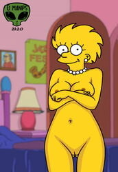 big_breasts breasts fjm lisa_simpson naked nude shaved_pussy shy standing the_simpsons yellow_body