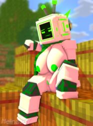 3d android big_breasts character female female_only green_eyes green_nipples green_pussy large_breasts lic-009/lucinda_(melinajbt) melinajbt mine-imator minecraft nude outdoors pussy robot_girl spread_legs tagme undressing