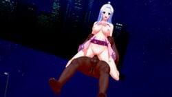 1boy 1girls 3d cum cum_on_body cum_on_breasts dark-skinned_male dark_skin fairy_tail female interracial koikatsu large_breasts male mirajane_strauss vaginal_penetration white_hair xixipapa