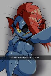 2d abs breasts color dialogue english english_dialogue english_text holding_phone muscular_female nebulapixels snapchat tagme text thighs undertale undertale_(series) undyne