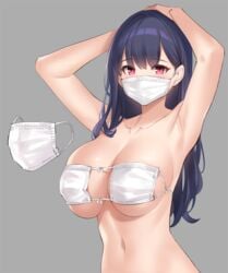 armpits big_breasts breasts covid-19_pandemic eyepatch_bikini face_mask female female_only long_hair looking_at_viewer mask mask_bikini mask_on_breasts navel nude nude_female pop_kyun