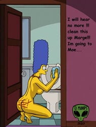 cane caning caption fjm kneeling marge_simpson naked nude pain punishment punishment_spanking slave slavegirl solo spanking text the_simpsons unhappy