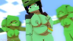 2girls 3d 3girls big_breasts character female female_only green_body green_skin human melinajbt mine-imator minecraft monster monster_girl nude omi_(melinajbt) outdoors slime slime_girl tagme zombie zombie_girl_(minecraft)