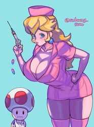 big_breasts cleavage dr._mario_(series) female female_focus female_only long_hair mario_(series) nintendo nurse nurse_peach princess_peach solo solo_female solo_focus subway_sum toad_(mario)