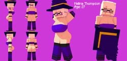 1girls 3d big_ass big_breasts big_butt bottomless character character_sheet female female_only glasses human melanie_thompson_(melinajbt) melinajbt mine-imator minecraft no_panties purple_stockings pussy solo tagme white_hair witch witch_hat