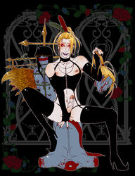 blonde_hair blood bondage cefca_palazzo censored death erection final_fantasy final_fantasy_vi gore guro headless high_heels kefka_palazzo male male_death penis thigh_high_boots thighhighs yaoi