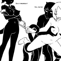 1boy 2girls animated black_skin breast_grab breasts closed_eyes consensual_tentacles demon_boy detached_collar doggy_style female female_human groping groping_from_behind happy happy_sex held_up human incubus large_breasts male male/female manyakis moaning multiple_girls nude open_mouth original original_characters pleasure_face straight suspension tentacle tentacle_around_leg tentacles_around_legs tentacles_around_wrists thrusting vaginal_penetration