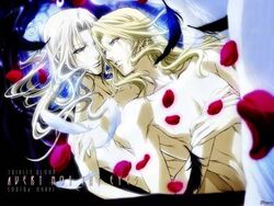 abel_nightroad blonde_hair cain_nightroad feathers incest long_hair lowres nakajima_atsuko nightroad petals silver_hair trinity_blood yaoi