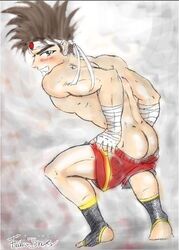 00s 1boy artist_request ass blush blush_lines brown_hair bubble_ass bubble_butt gay joe_higashi king_of_fighters light-skinned_male light_skin low_res lowres male male_only mooning muay_thai muscular muscular_male nipples presenting_ass shorts shorts_down signature snk solo tagme tagme_(artist) unknown_artist_signature video_games