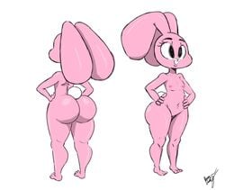 anais_watterson anthro artist_signature bubble_butt buckteeth dat_ass flat_chest front_and_back gigantic_ass hands_on_hips neom-daddy nipples nude_female nude_model pink_fur rabbit tail the_amazing_world_of_gumball thick_thighs white_background