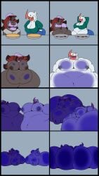 2girls absol areola areolae bbw beanie big_ass big_breasts blob blueberry_inflation breasts bubble_butt cleavage clothing denim female female_only fur_turning_blue furry green_clothing grey_areola grey_nipples huge_ass huge_breasts hyper_ass hyper_breasts inflation jaycario_(artist) jeans nintendo nipples nude overweight pie pink_clothing pokemon pokemon_(species) ssbbw tagme thick_thighs verene_(anascarfan2) weight_gain wide_hips zoroark