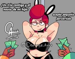 bbw brawl_stars bunnysuit canvas_arrt leon_(brawl_stars) milf pam_(brawl_stars) red_hair sandy_(brawl_stars) stripes