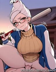 1female 1girl 1girls 2d 2d_(artwork) ai_generated ayase_seiko big_breasts big_tits brown_eyes dandadan fucking girl_on_top glasses hair_bun high_resolution highres large_ass large_breasts large_tits light-skinned_female light_skin patreon patreon_username ryogangg sex sexual_intercourse white_hair