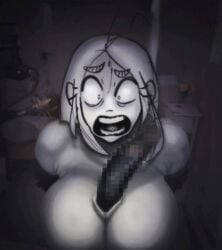 1boy 1girls alternate_version_available bet blowjob caught caught_in_the_act cheating cheating_girlfriend dark-skinned_male editorfella kenzou large_penis ntr offscreen_character offscreen_male paizuri photo photo_editing recording recording_video scared scared_expression titfuck titjob