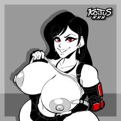 areola areolae big_breasts big_nipples big_thighs breasts exposed_breasts final_fantasy final_fantasy_vii koituskazam monochrome nipples thighs tifa_lockhart