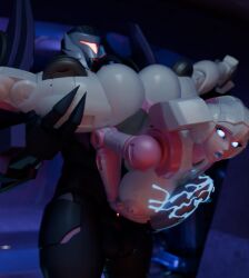 2026 3d 3d_(artwork) 3d_render arcee autobot big_breasts blue_eyes decepticon eating_pussy grey_body legs_spread pink_highlights purple_body red_eyes soundpunk501 thick_thighs transformers vehicon visor white_body