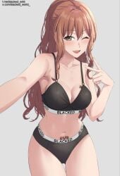 1girl ai_generated anime_style ass_focus bbc bbc_addict black_bikini blacked blacked_queen blacked_wrld blush breeding breeding_cow brown_hair curvy dark-skinned_male dramatic_lighting explicit green_eyes heavy_makeup highres huge_ass huge_breasts indoors interracial large_breasts light-skinned_female long_hair micro_bikini mind_break peace_sign smile solo_focus standing submissive_female thick_bbc thick_thighs v_sign voluptuous wide_hips