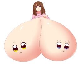 2018 breast_expansion breast_transformation commission gigantic_breasts hyper_breasts jcdr pink_sweater pipimi pop_team_epic popuko possession scared sweater_lift upper_body worried