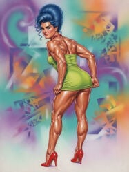 1girls abstract_background actress ai ai_generated ai_slop amber_eye ass back beehive_hairdo big_hair black_eyeshadow blue_eye blue_hair brooke_shields celebrity come_hither enercell eyeshadow female female_only flaunting heels heterochromia high_heels legs lifting_dress long_hair long_legs looking_back_at_viewer marge_simpson minidress muscular muscular_female pearl_necklace real_person shiny_body shiny_skin small_breasts smile solo standing strapless_dress tan-skinned_female the_simpsons updo wavy_hair white_female