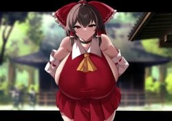 1girls arms_behind_back big_breasts choker clothed clothed_female hair_tubes huge_breasts human looking_at_viewer massive_breasts reimu_hakurei ribbon shrine_maiden sinkai touhou