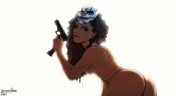 1girls 2015 ass big_ass dark-skinned_female dark_skin female female_only gun lemonybone payday_(series) solo solo_female