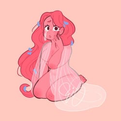 breasts crying crying_with_eyes_open curvy curvy_figure cute long_hair lore_olympus nude nude_female persephone_(lore_olympus) pink pink_hair pink_skin see-through see-through_clothing tears
