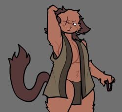 2d 2d_(artwork) armpit_hair armpits briggeybruh color colored devil_beater dog dog_ears dog_girl dog_tail hairband hairband_removed half_naked half_naked_female loincloth nefuru_tisumi one_eye one_eye_closed raised_arm roblox roblox_game scar sleeveless sleeveless_jacket tagme