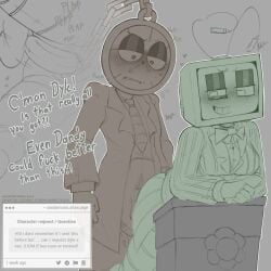 backshots ballooneyballs clothed clothed_sex dandy's_world dandys_world dyle_(dandy's_world) english_text half-dressed mocking roblox sketch straight tv tv_head tv_screen tv_woman vaginal_penetration vee_(dandy's_world)
