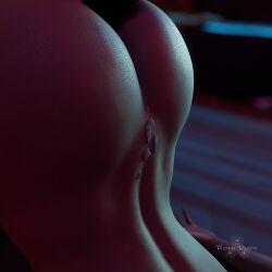 1girl 3d 3d_render after_sex after_violation anal_object_insertion artist_name ass ass_focus blender_(software) blurry_background colored_skin completely_nude cyberpunk_2077 depth_of_field drugged female from_behind lower_body nude panam_palmer red_skin semen solo theropedude unconscious unconscious_female