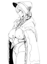 big_breasts bloodborne bonnet cape cloak doll doll_joints female female_only fromsoftware functionally_nude inverted_nipples jotmanlol monochrome plain_doll profile puffy_nipples side_view sketch solo