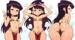ai_generated ass ass_focus big_ass big_butt guylovesai komi-san_wa_komyushou_desu komi_shouko mangamaster peace_sign posing posing_for_the_viewer purple_hair slave slave_bikini slave_girl slave_leia_(cosplay) slave_outfit smile smile_at_viewer smirk smirking_at_viewer solo solo_female sweat sweatdrop sweating sweaty_body twerking wide_hips wide_thighs