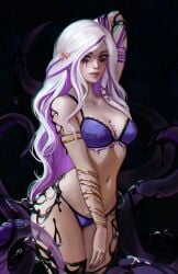 1female 1females 1girl 1girls absurd_res absurdres ashe_(venzari) braid braided_hair choker cinderone commission commission_art commissioner_upload ear_piercing earrings elf fair_skin light-skinned_female light_skin lingerie lip_ring long_hair nose_piercing nose_ring original_character purple_eyes purple_hair runny_makeup runny_mascara second-party_source tagme tattoo tattoo_on_arm tattoo_on_chest tattooed_arm tattoos thick_eyesbrows two-tone_hair white_hair witch