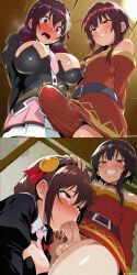 2koma ahegao ai_art ai_generated big_breasts comic deepthroat drool fellatio futa_with_female futanari instant_loss_2koma kono_subarashii_sekai_ni_shukufuku_wo kono_subarashii_sekai_ni_shukufuku_wo! large_penis megumin penis penis_awe small_breasts surprised tears yunyun_(konosuba)
