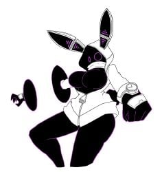 1girls 2d 2d_(artwork) black_body bottomless breasts breasts_out bunny_ears faceless faceless_female female hooded_jacket hoodie hourglass_figure jacket large_breasts no_nipples oc original_character partially_clothed pitch-black_skin portal pose purple_eyes purple_outline rabbit_ears sabgong sabgong_(copyright) unzipped watch