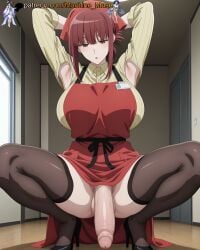 1futa 1futanari 1girl 1girls adult adult_female ai_generated anime_style apron armpit armpit_fetish armpits arms_behind_head arms_up bent_penis big_breasts big_cock big_dick big_penis boobs breasts bust busty busty_female busty_girl cashier clothes clothing cock curved_penis dick dickgirl female foreskin futa futanari girl half-erect hands_behind_head head_scarf high_heels huge_cock huge_penis large_breasts legs_apart legs_spread long_penis looking_down machine_muse mature mature_body mature_female penis red_eyes red_hair sexy sexy_body shirt solo spread_legs striped_shirt super_no_ura_de_yani_suu_futari tits trans trans_woman uncensored watermark yamada_(super_no_ura_de_yani_suu_futari)